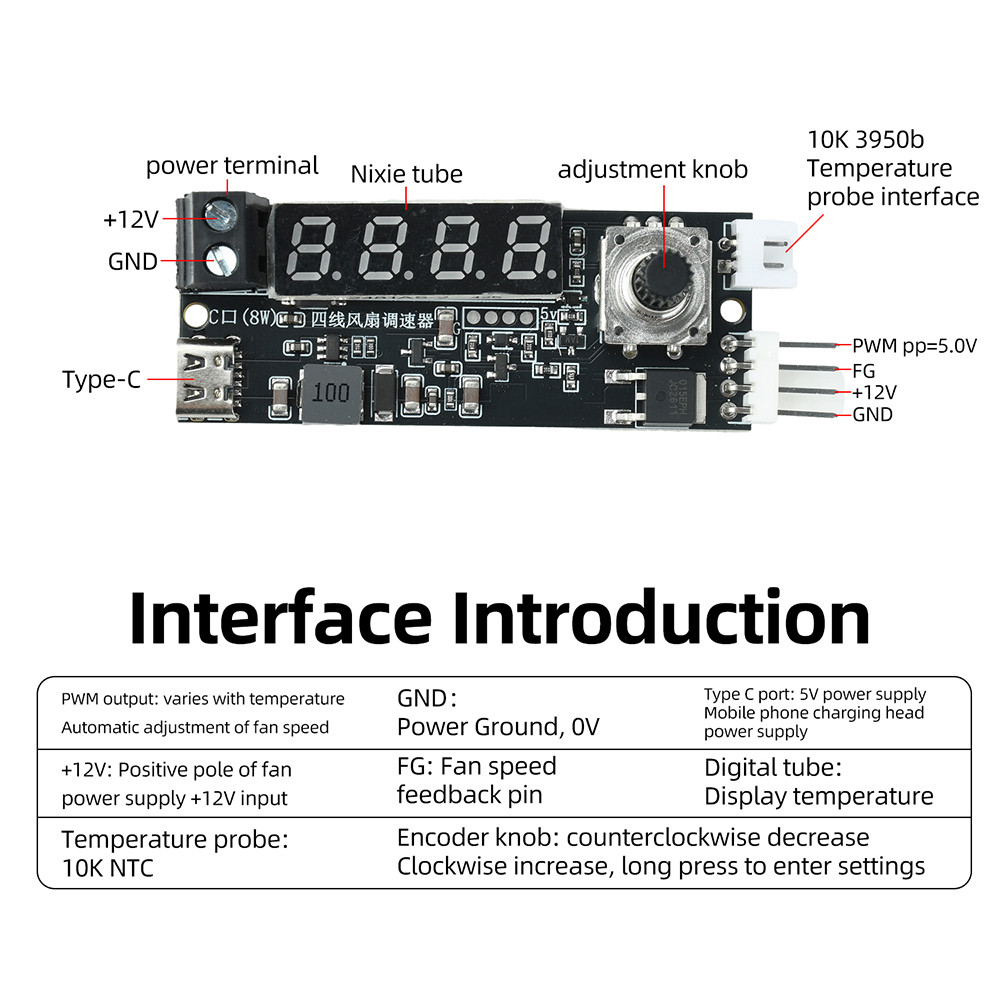 Pcbfun 5V 12V DC 5A 4-Wire PWM Fan Speed Controller Module Intelligent ...