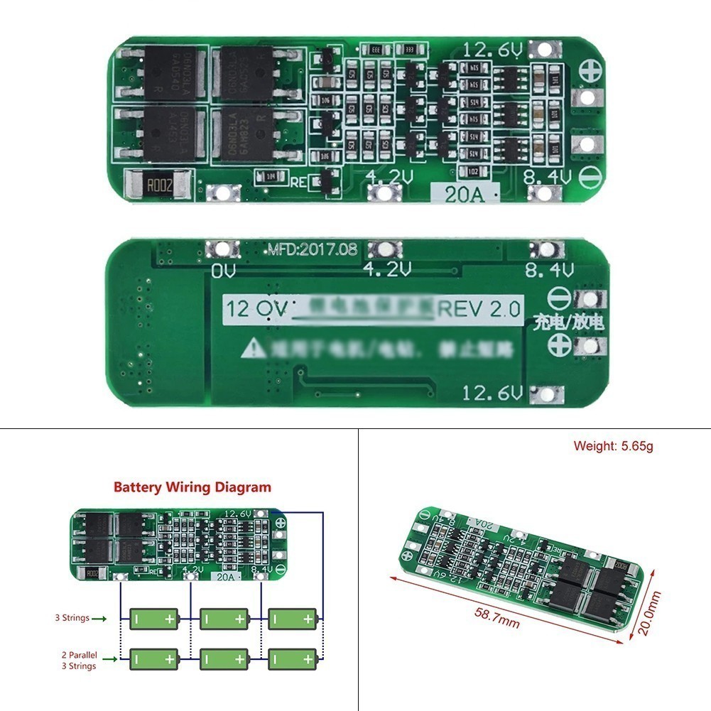 [TRSBX] 3S 20A Li-ion Lithium Battery Charger PCB BMS Protection Board ...