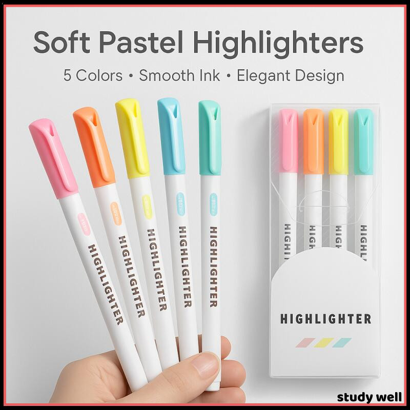 5 Pcs Double Head Highlighter Set For Students Notes Scrapbook Journal ...