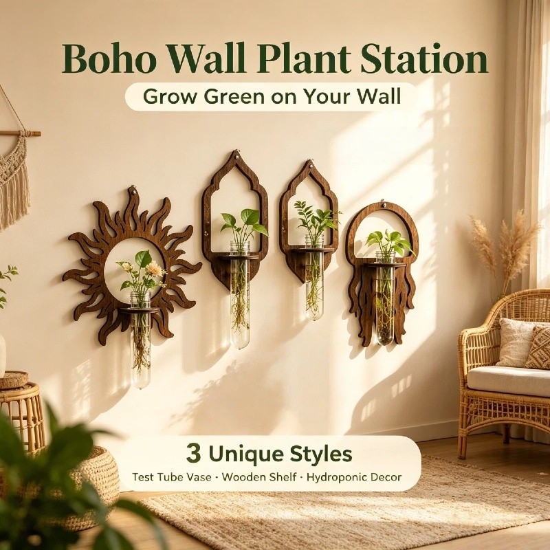Boho Hydroponic Wall Plant Wooden Rack Easy Install Plant Lover Home ...
