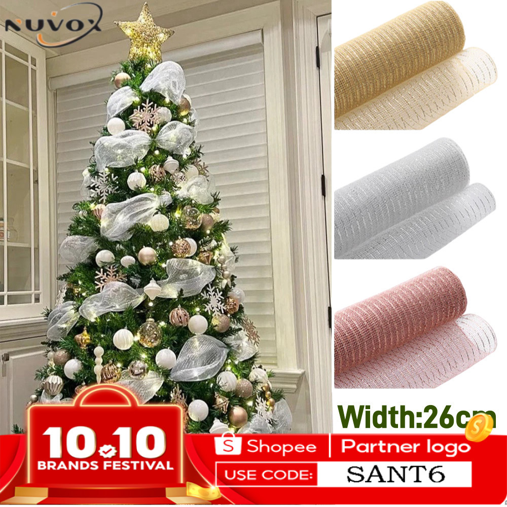 10Yards 26CM Christmas Tree Ribbon Roll Gold Silver Pink Christmas Bow ...