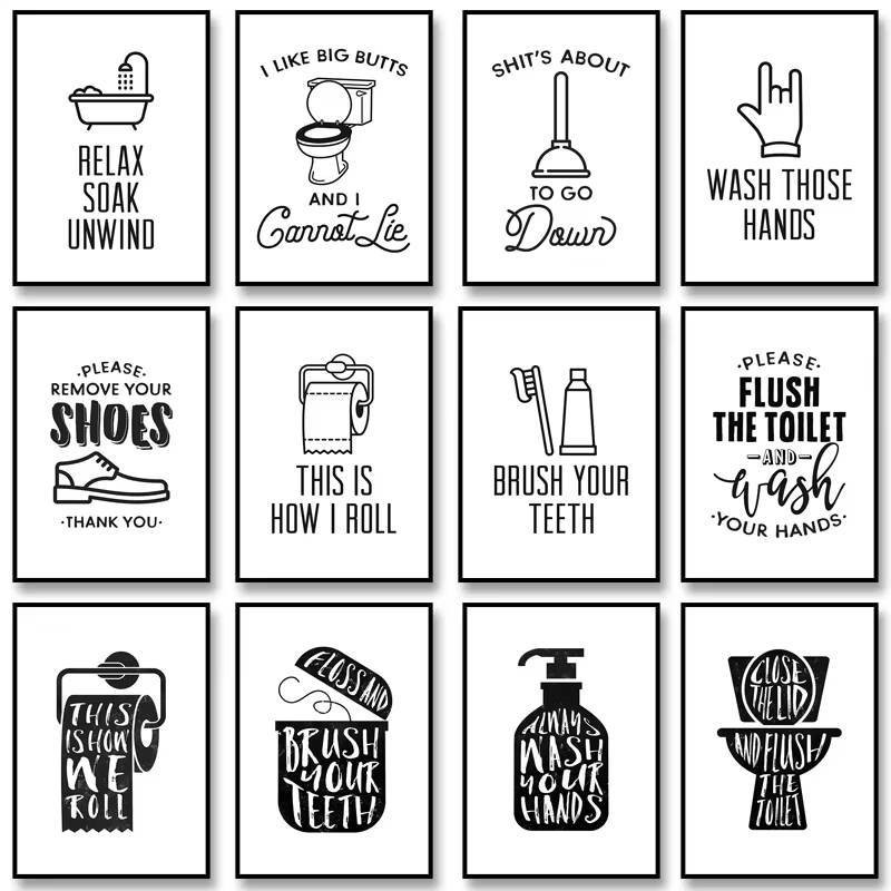 Funny Bathroom Rules Signs Poster Toilet Humor Print Canvas Painting ...