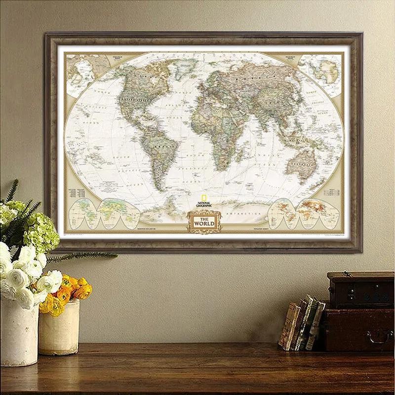 Large Vintage World Map Office Supplies Detailed Antique Poster Wall ...