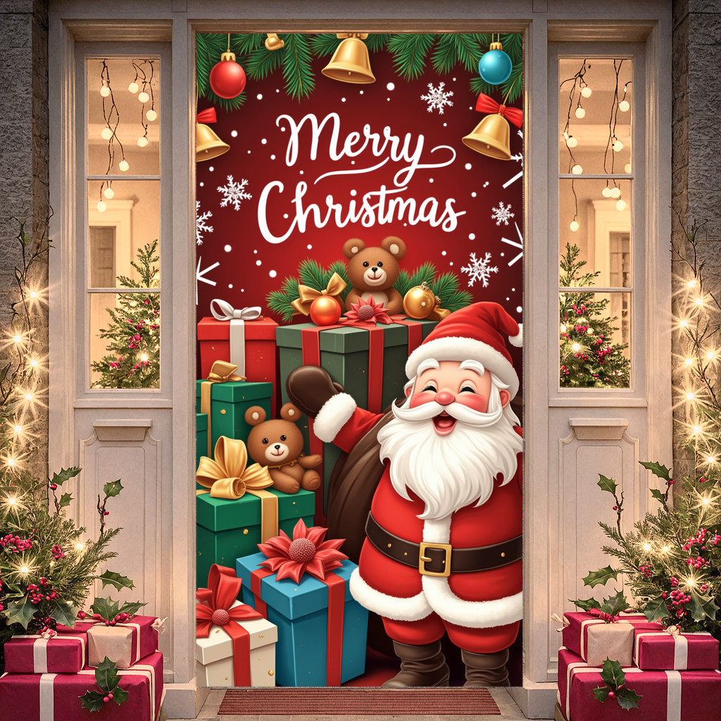 Christmas Door Cover Decoration Santa Claus Front Door Cover Xmas ...