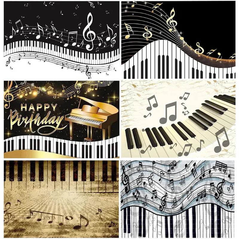 Music Theme Piano Backdrops Photographic Golden Musical Notes Melody ...