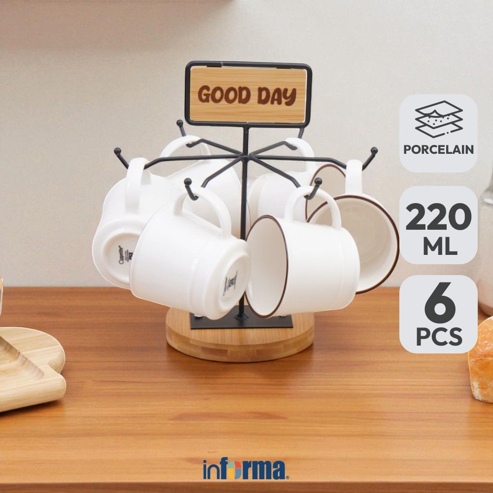Informa Appetite Maimi Porcelain Mug With Rack 220 ML Set of 6 Pcs ...