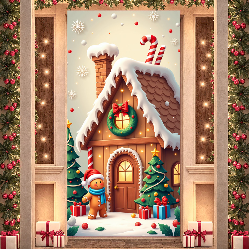 Christmas Gingerbread Door Cover Decorations Gingerbread House Door ...