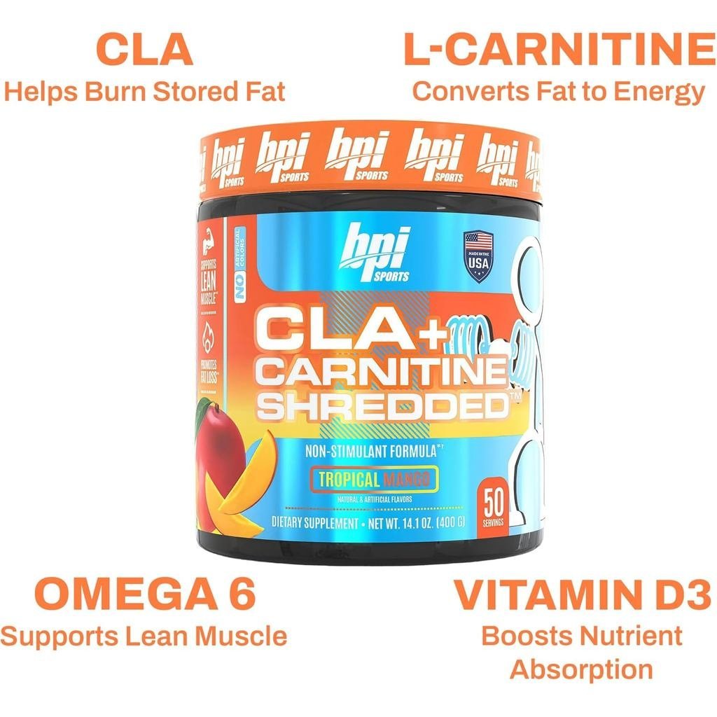cla l carnitine bpi Sports + Shredded - Convert Fat Cells Into Energy Supports Lean, Boost Metabolism - Non-Stimulant L-Carnitine - Tropical Mango (14.1 oz. / 5 MERRYMART Wholesale brand:NOW FOODS Flavors:Lunar Pop