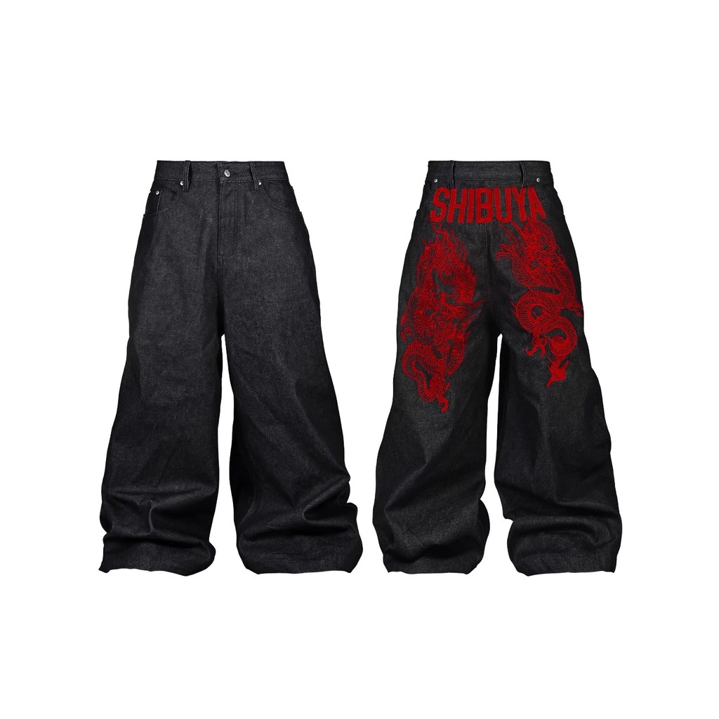 American High Street Heavy Craft Design Embroidered Dragon Jeans for ...