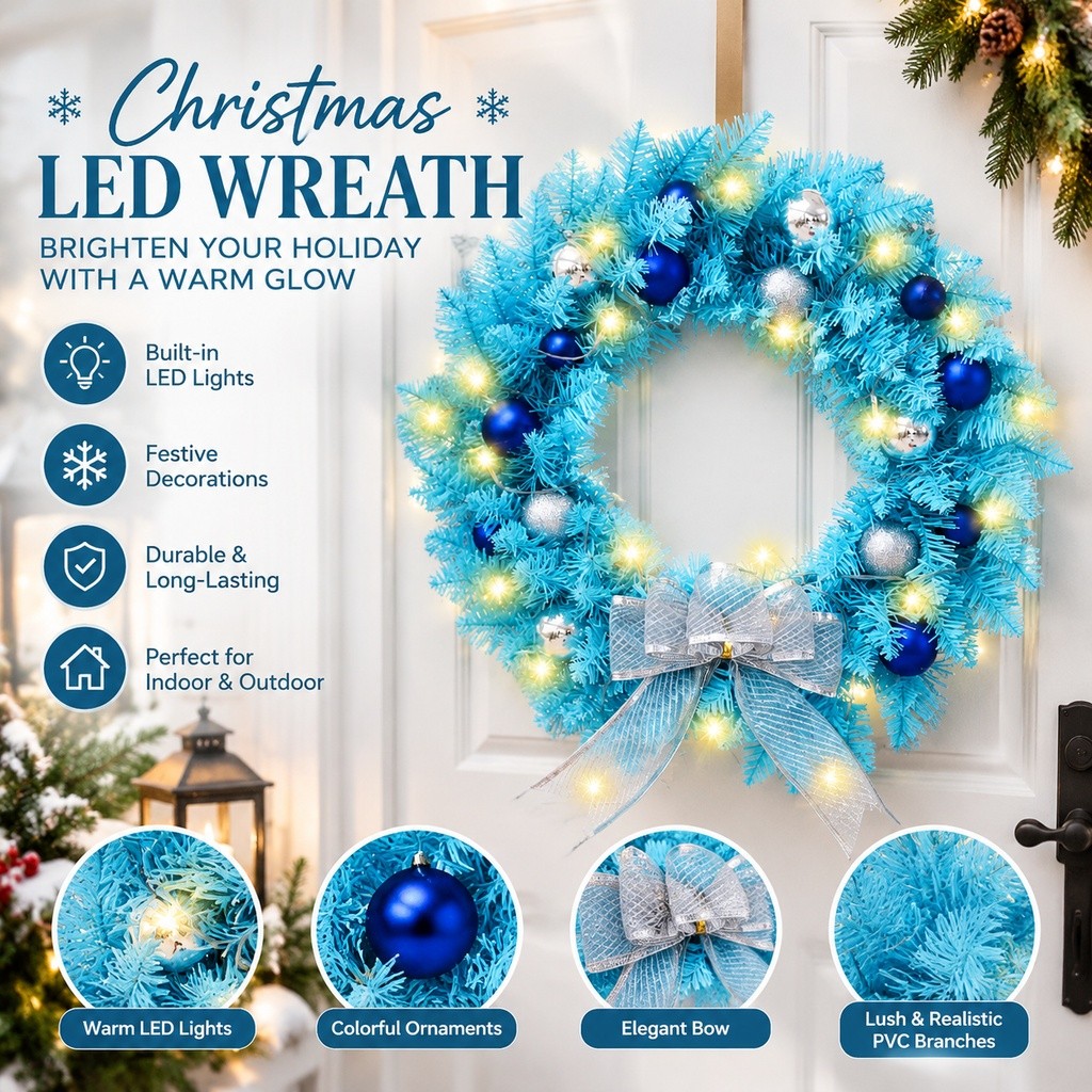 【In Stock】Christmas Wreath in Modern Blue Pointed Design for Door and ...