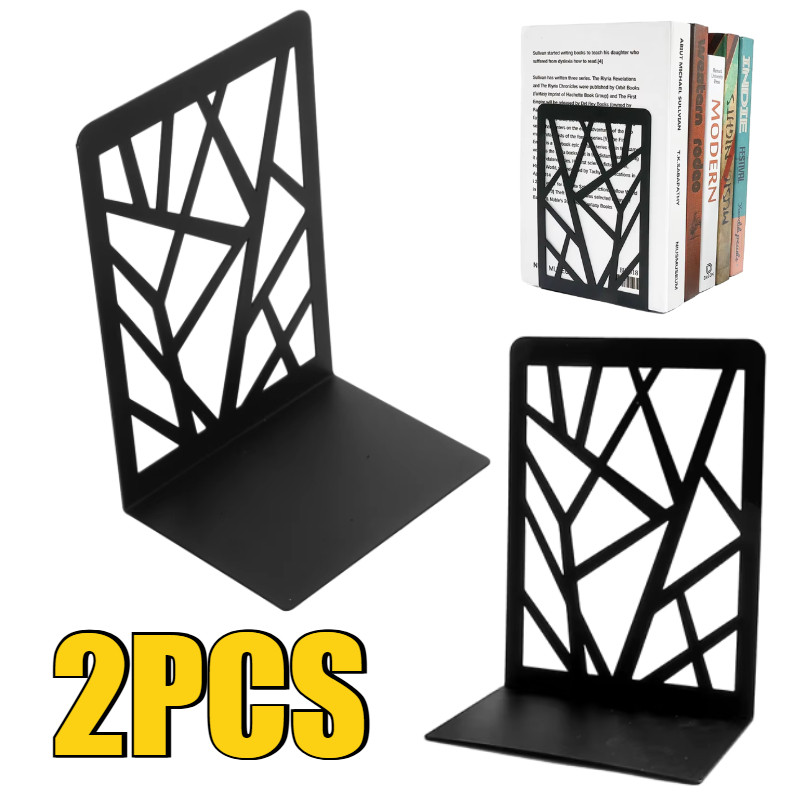 2pcs Metal Bookends Pure Color Hollow Pattern Book Ends Supports for ...