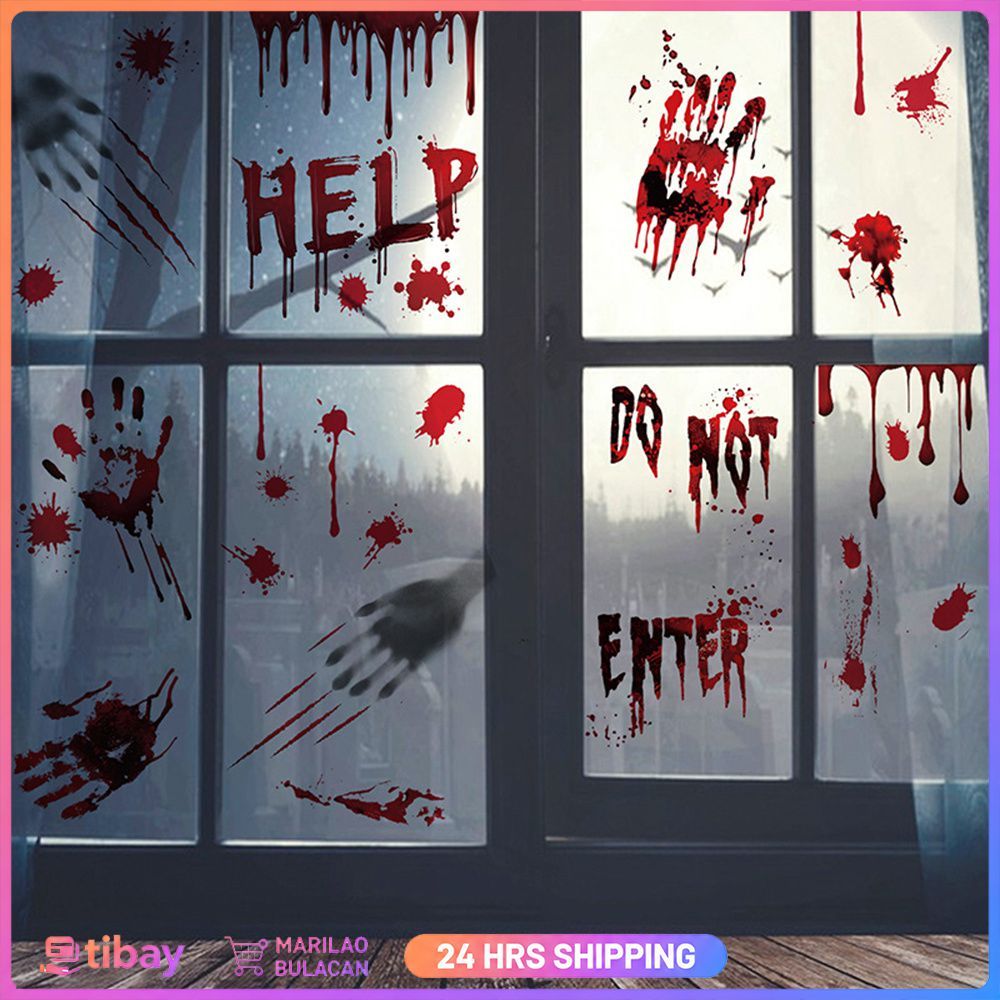 Horror Ghost Blood Handprint Static Window Stickers Removable Halloween ...