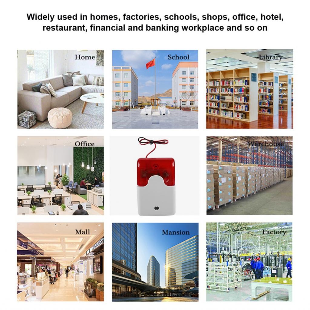 Sound Alarm Strobe ABS Plastic Red Light Siren Solid Home Safety Public ...