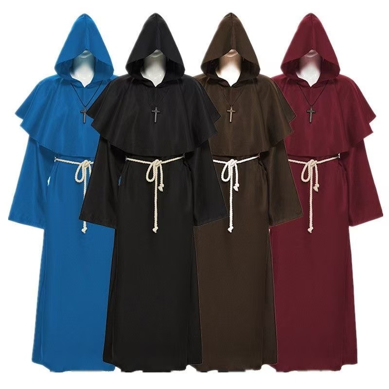 Medieval Monks Hooded Priest Robe Wizard Halloween Cosplay Costume ...