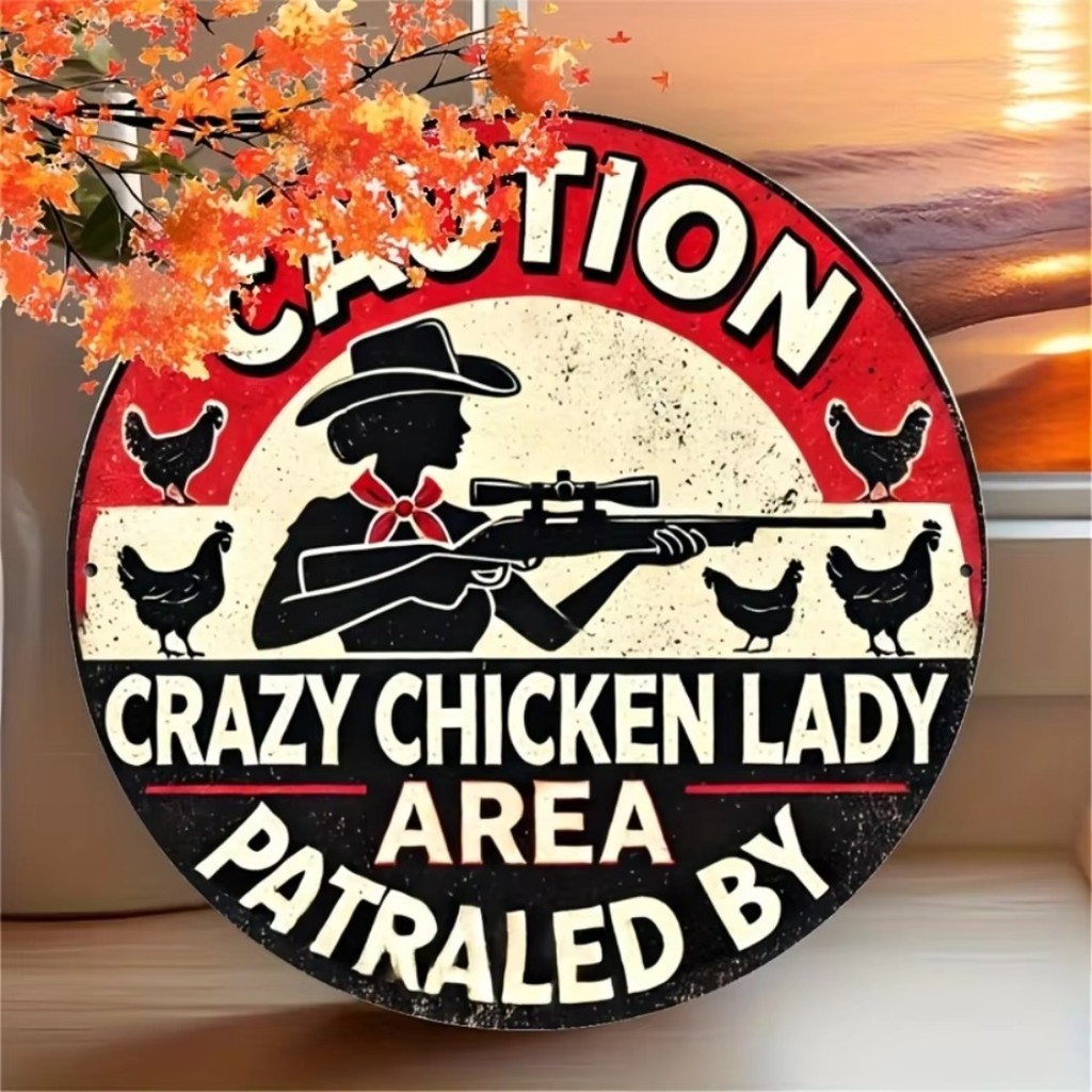 CIFbuy Vintage 2D Crazy Chicken Lady Metal Tin Sign - Waterproof Iron ...