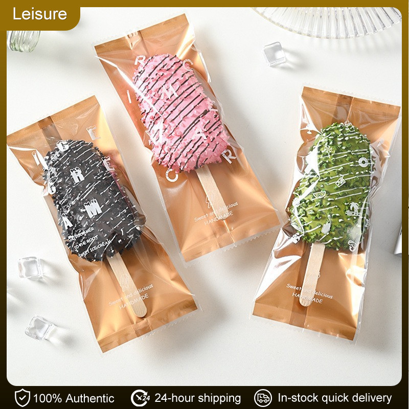 【COD】100Pcs Ice Cream Gold Elegant Pastry Plastic Bag Seal Graham Bar ...