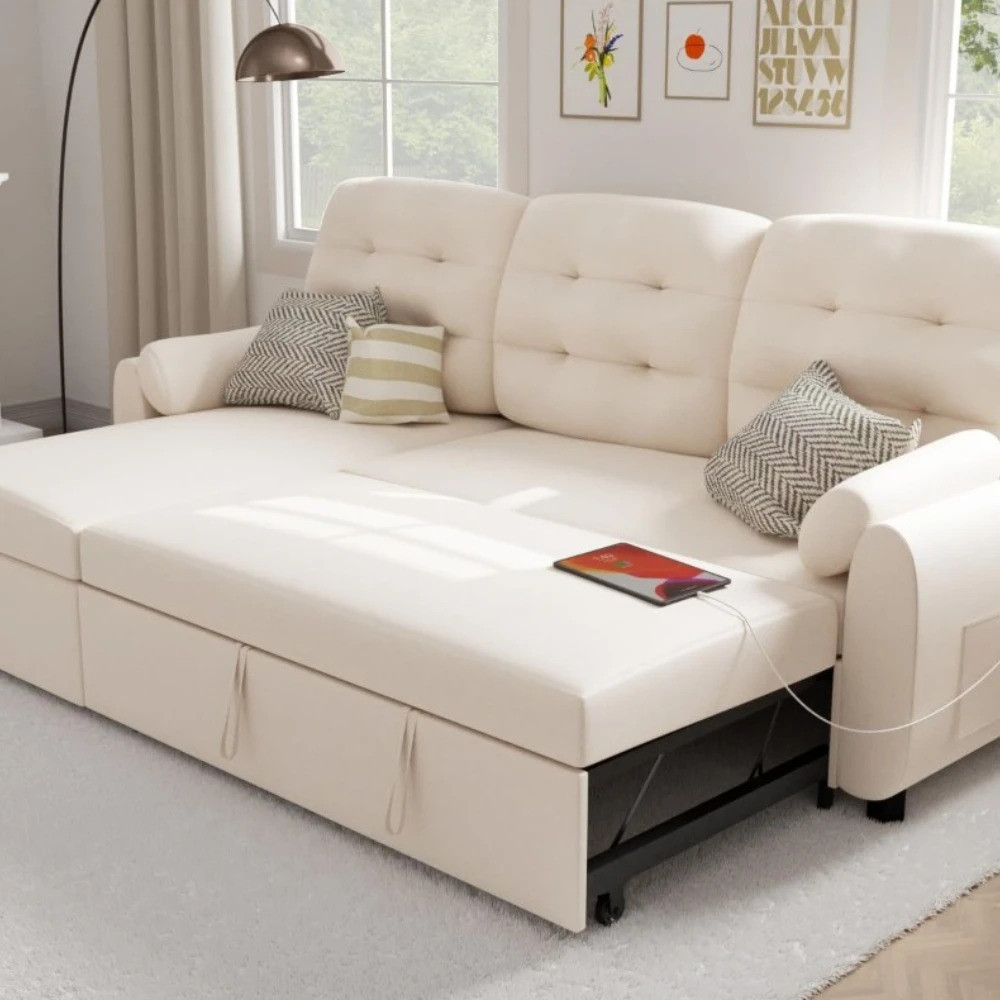 Sectional Sofa Couch, 87 Sleeper Sofa Bed With Reversible Storage ...