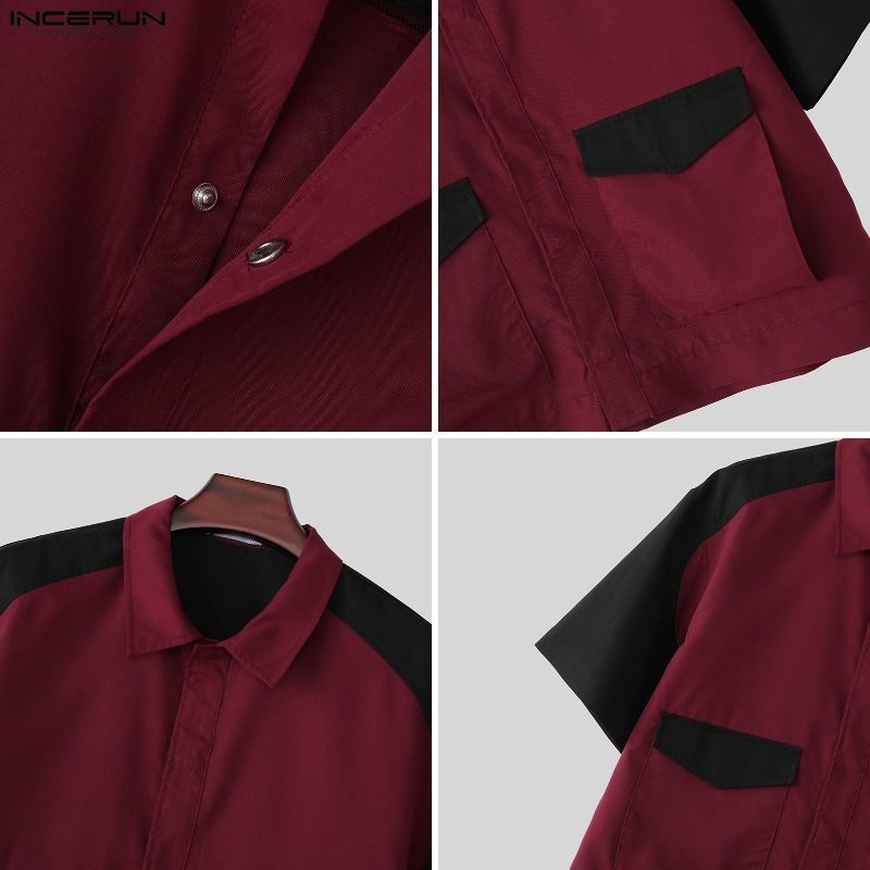 INCERUN Men Korean Urban Fashion Cargo Style Lapel Short Sleeve ...