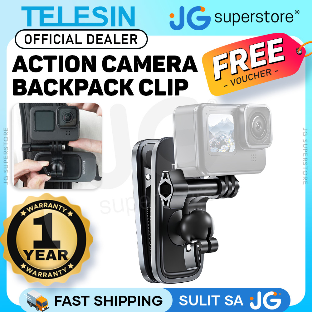 TELESIN Backpack Clip Mount for Action Cameras with 360° Ball Head and ...