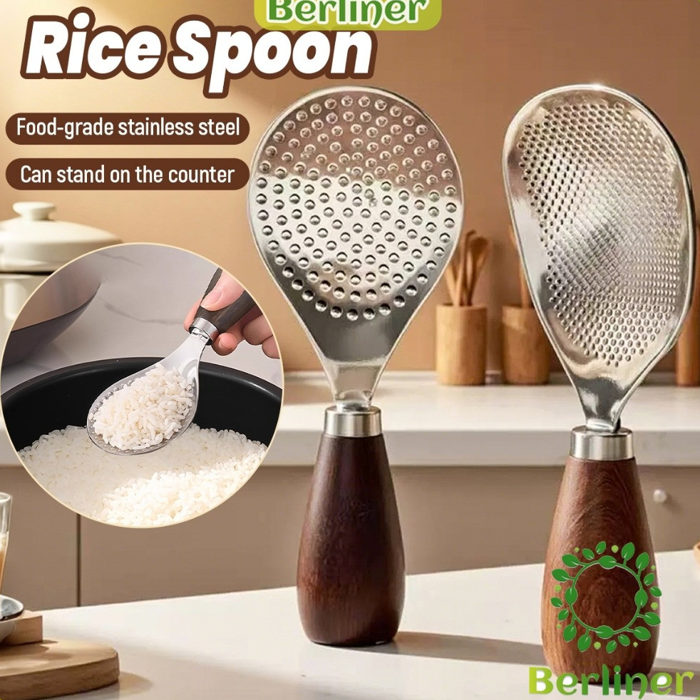 Non-stick Rice Spoon Stainless Steel Comfortable Wooden Handle Big Rice ...