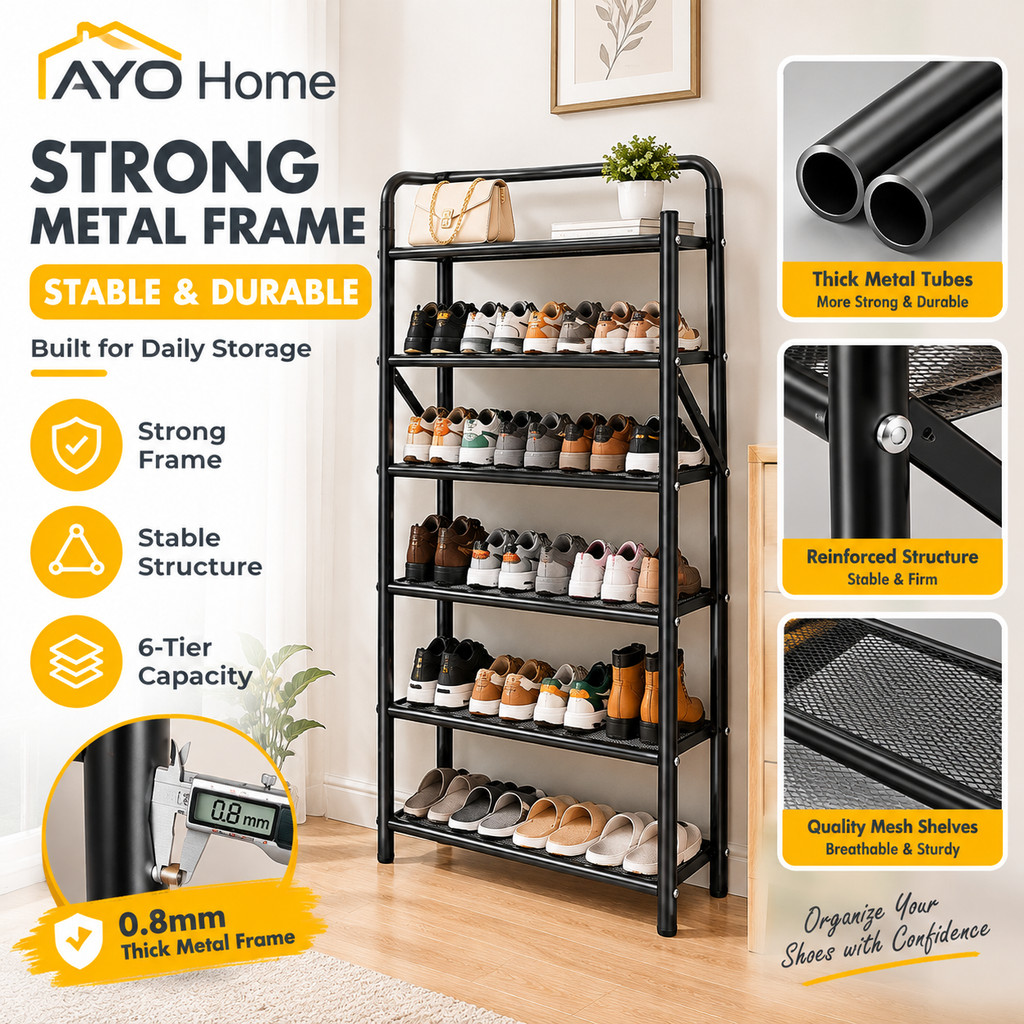 Heavy Duty 6-Tier Shoe Rack Foldable Metal Shoe Organizer Shelf with ...