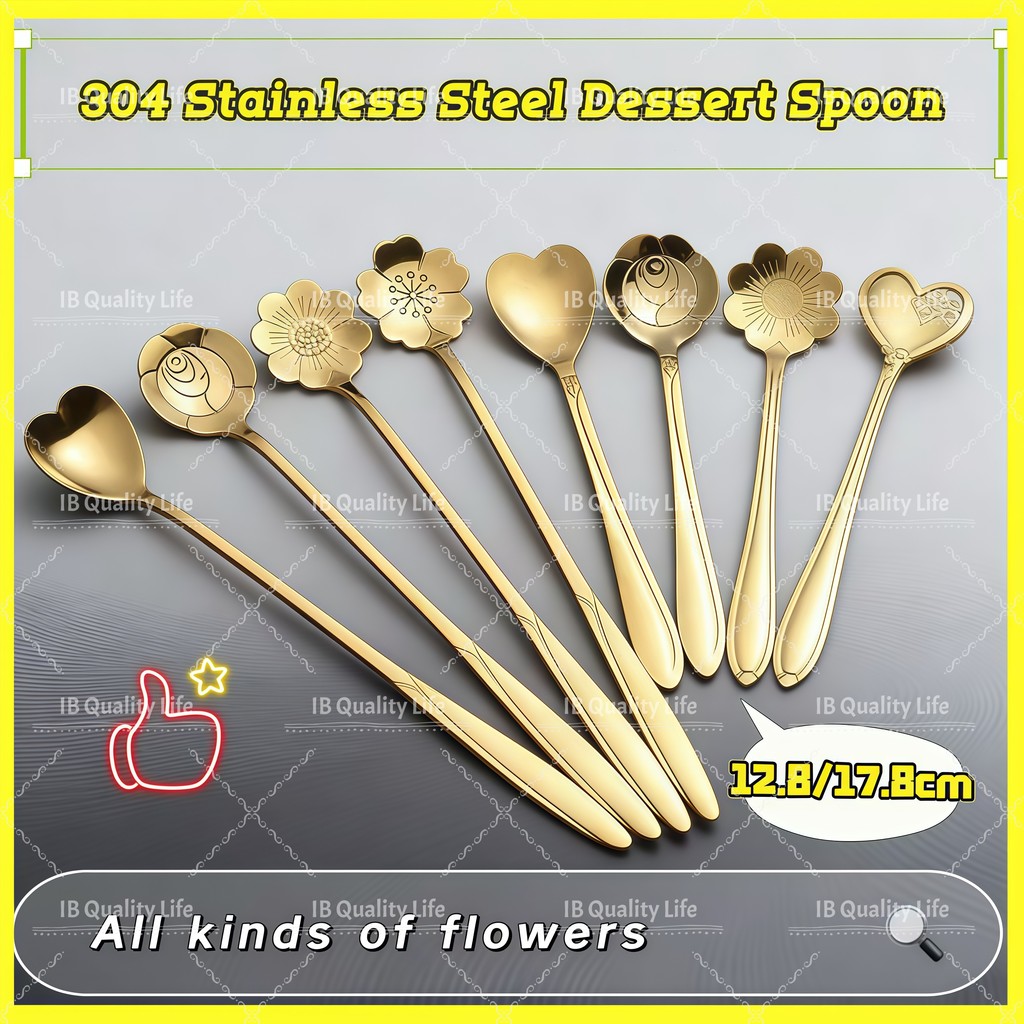 12.8/17.8CM Gold Coffee Spoon Teaspoon Mixing Spoon Round Shape Dessert ...