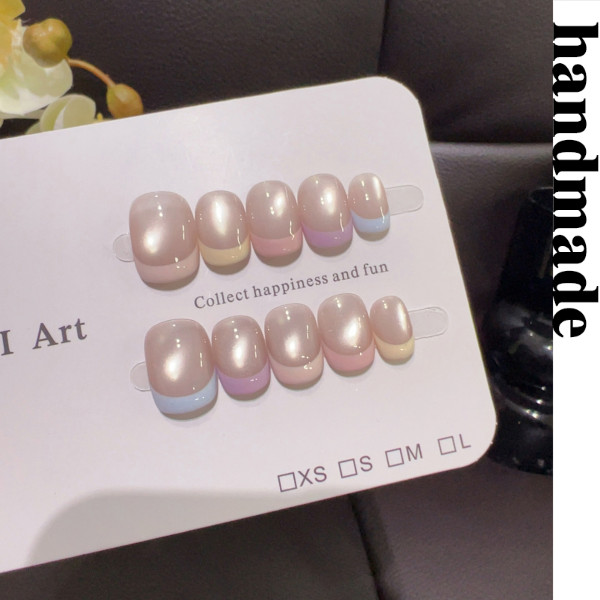 Press on nails handmade [Sweet Colorful Candy Halo] Macarons Contrast ...