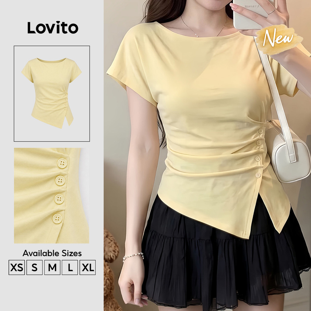 (New Arrival) Lovito Women Elegant Korean Short Sleeve Round Neck ...