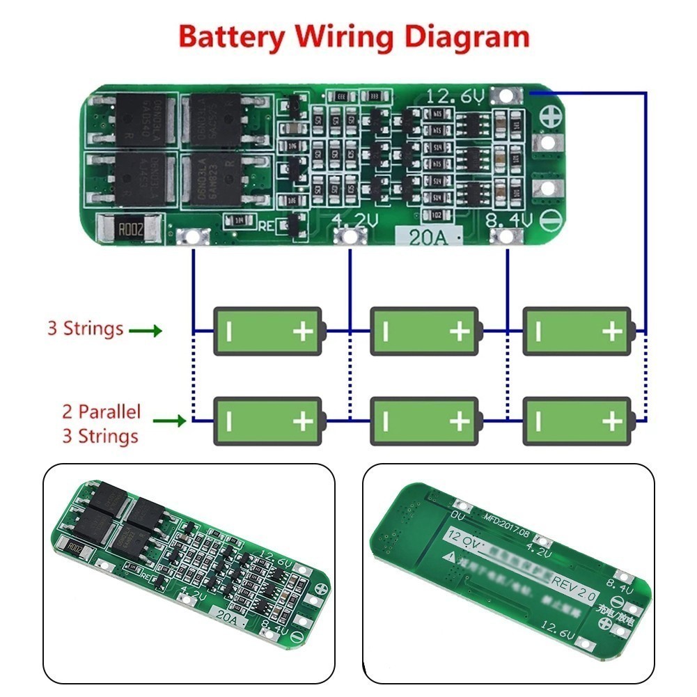 [TRSBX] 3S 20A Li-ion Lithium Battery Charger PCB BMS Protection Board ...