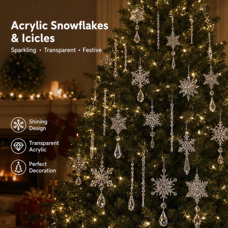 12Pcs Exquisite Acrylic Snowflake Decor Transparent Ice Column Ornament ...
