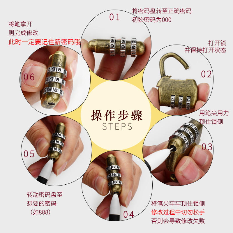 Mini Antique Padlock Retro Digital Combination Lock Three Digits ...