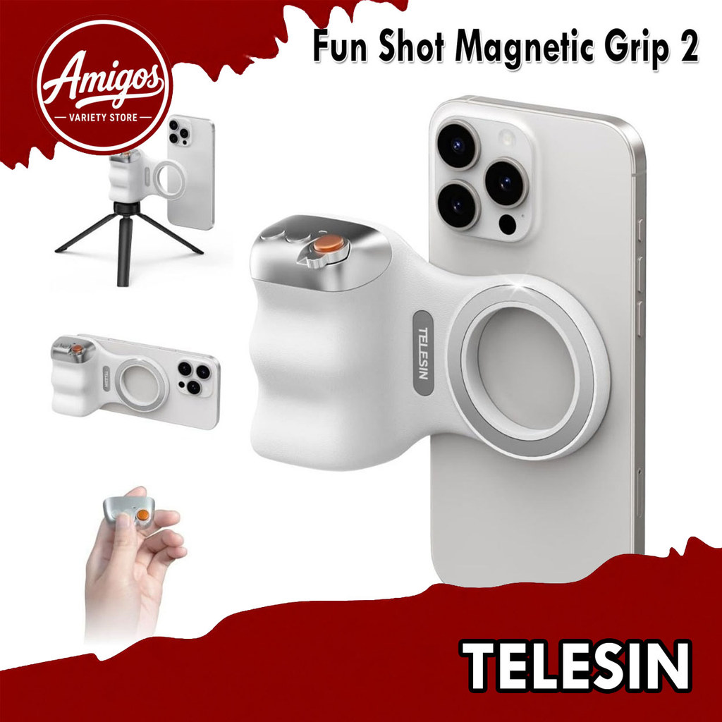 Kit TELESIN: Impugnatura Magnetica Per Smartphone + Luce LED C03 Auto Selfie, Compatibile MagSafe