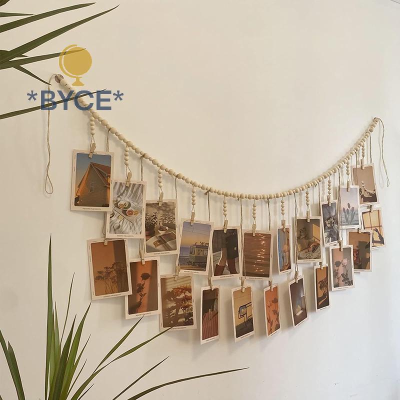 BYCE> Photo Display Wall Decor Boho Home Decoration Wooden Beads ...