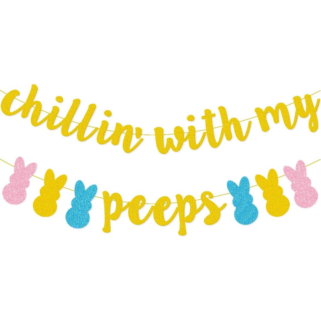 Easter Bunny Decorations Chillin with my Peeps Banner Gold Glitter ...