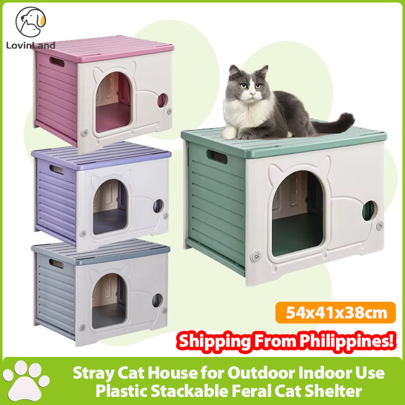 Lovinland Stray Cat House Plastic Stackable Feral Cat Shelter Indoor ...