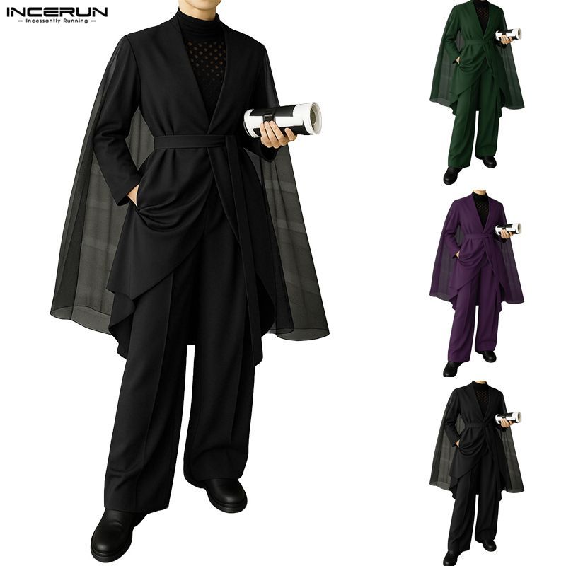 INCERUN Men's Chiffon Medium to Long Strap Suit+Pants Set | Shopee ...