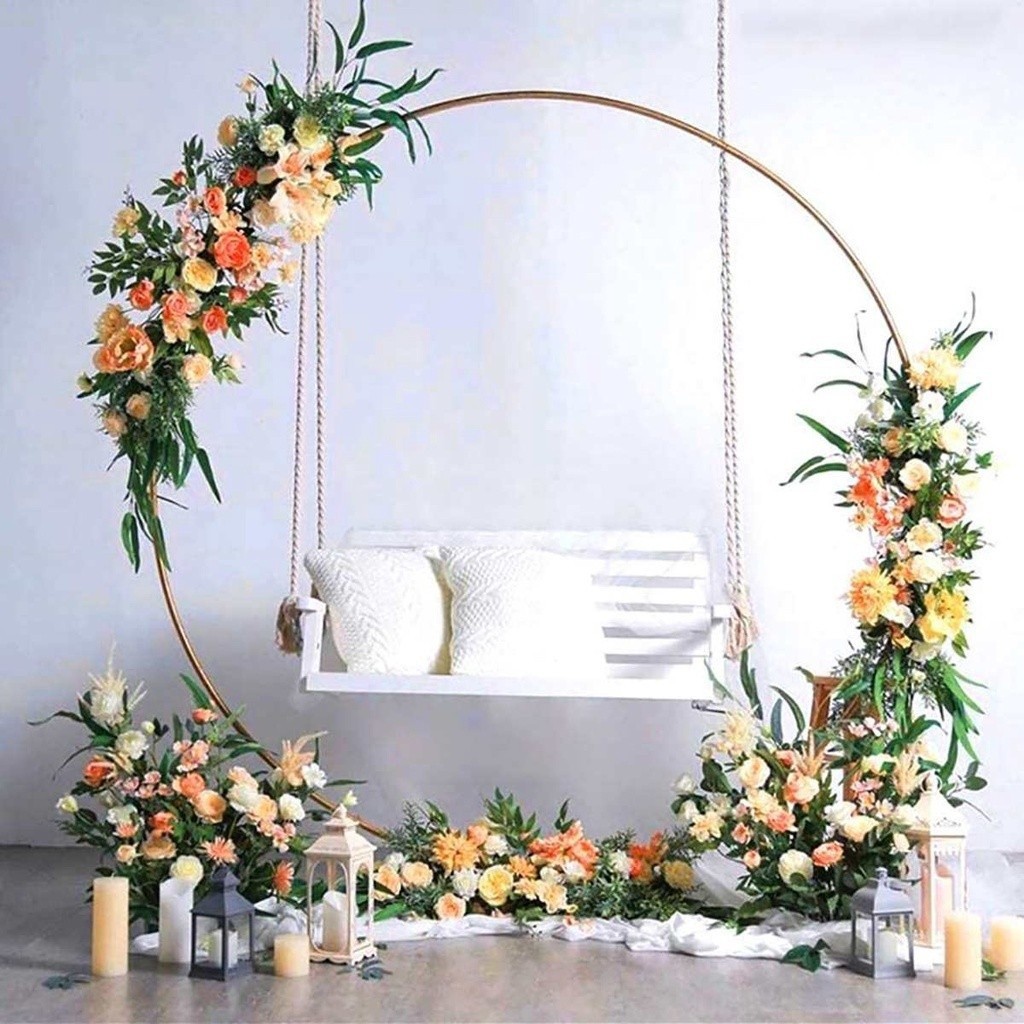 2M Iron Circle Wedding Arch Background Wrought Iron Shelf Decorative ...