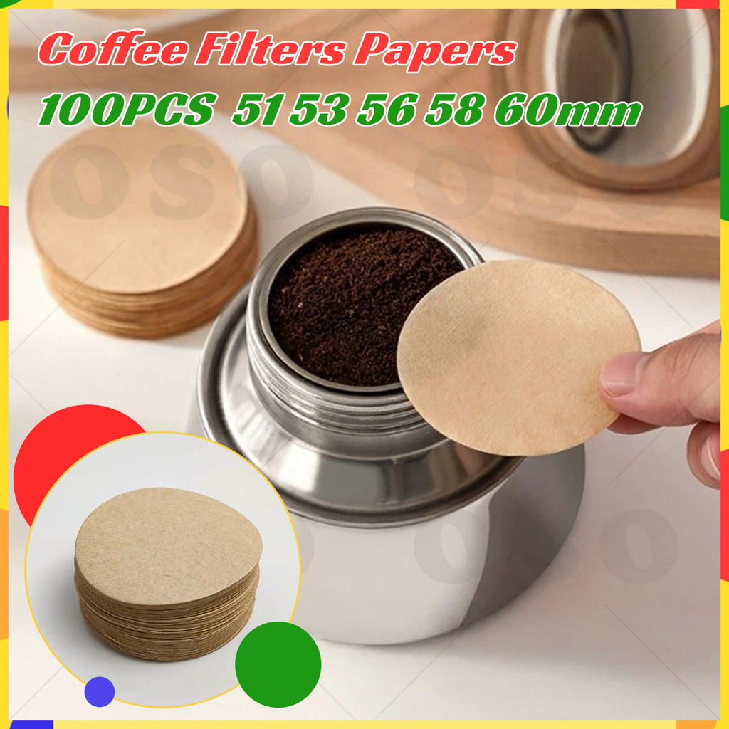100Pcs Round Coffee Filter Paper 51 53 56 58 60mm Natural Disposable ...