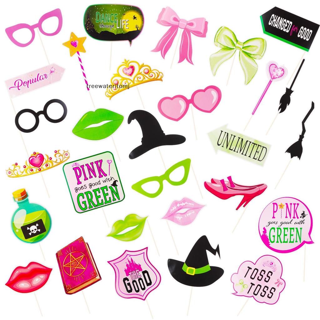 TJ 29 Pcs Pink And Green Witch Party Decorations Photo Booth Props ...