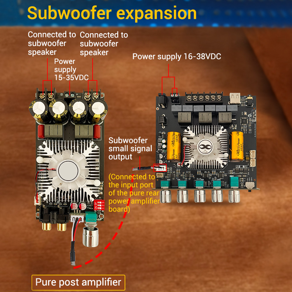 Modulo Amplificatore Audio ZK-AS21 2.1 Canali Con TPA3255 – 350W Per Subwoofer, Ingressi AUX, USB, BT - 2