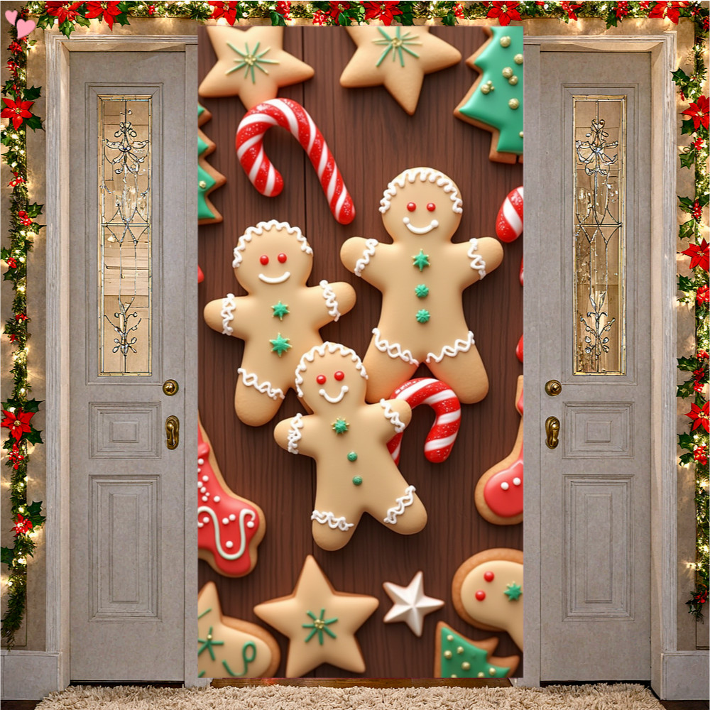 70.8×35.4 Inches Christmas Gingerbread House Door Cover Decorations ...