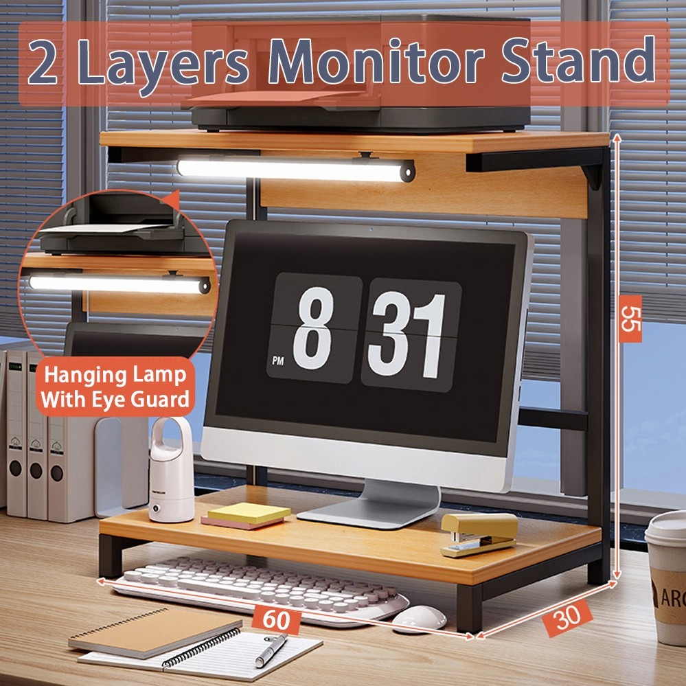 2-Layer 48/60cm Monitor Computer Stand With Light Printer/Laptop Table ...