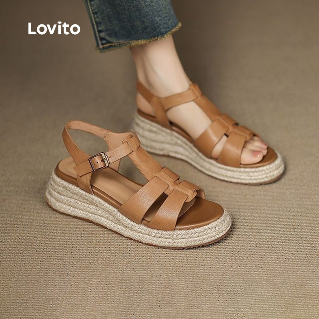 Lovito Women Elegant Flat Sandals Braid Platform New Style Off White ...