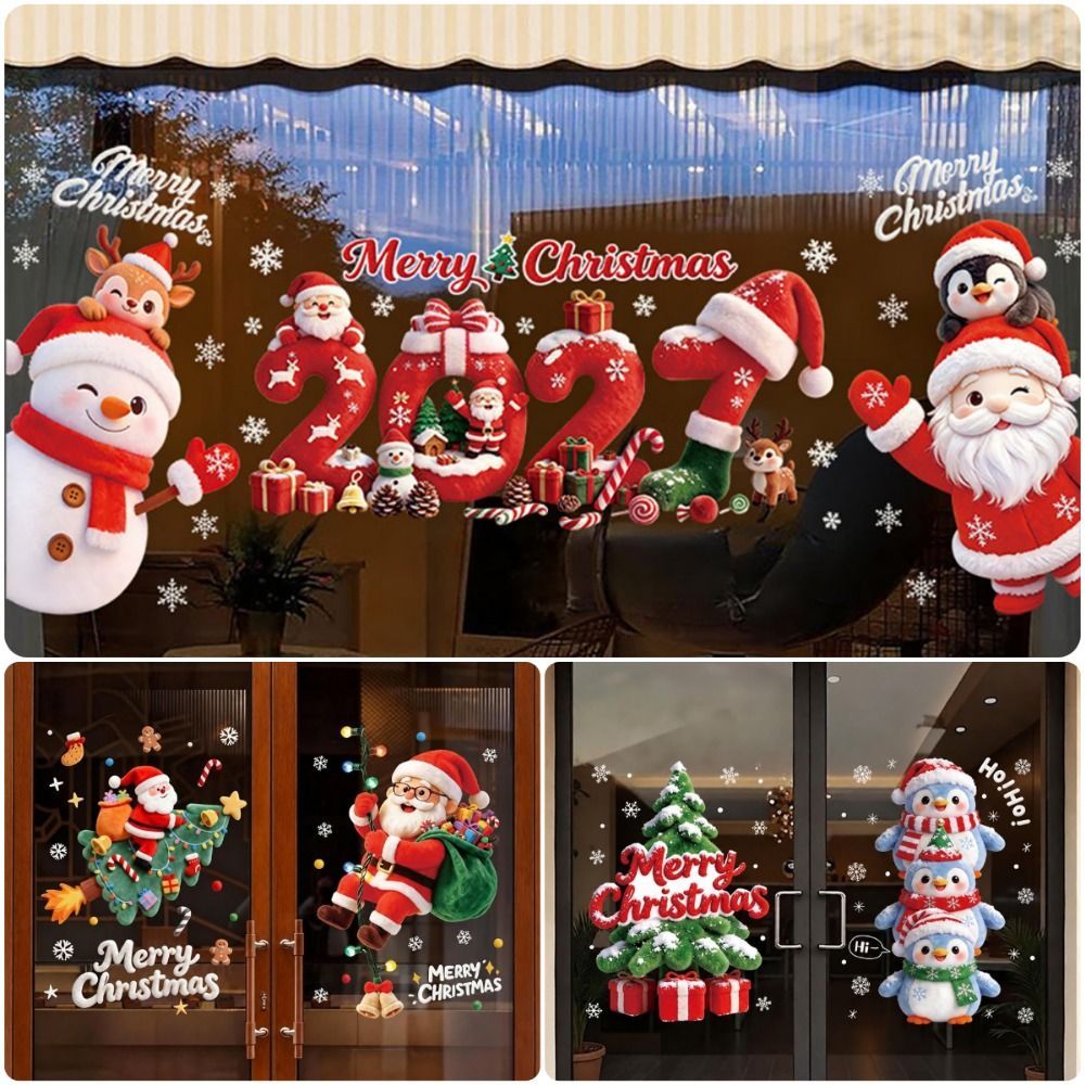 NICES Merry Christmas Window Stickers, Multicolor Static Window Clings ...