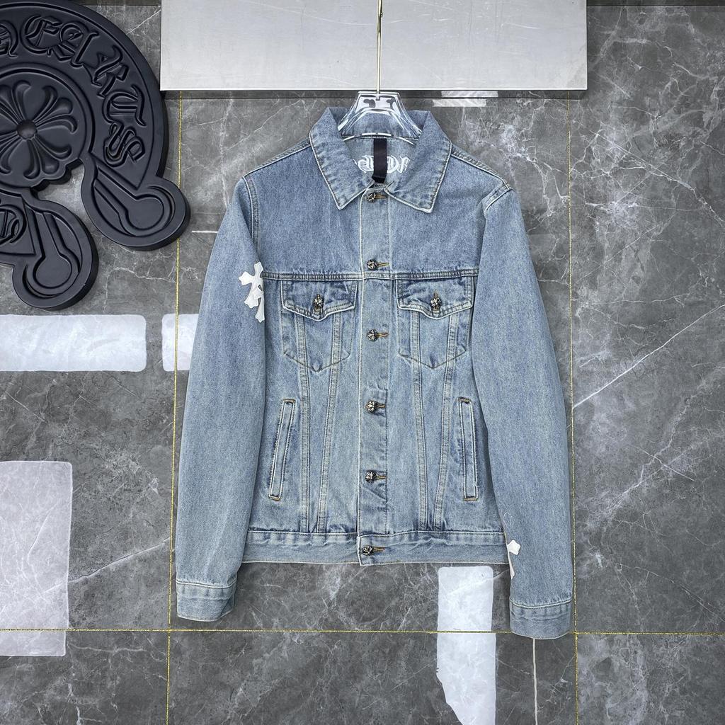 Chrome Hearts Denim Shirt Jacket Series Leather Patchwork Cross Retro ...