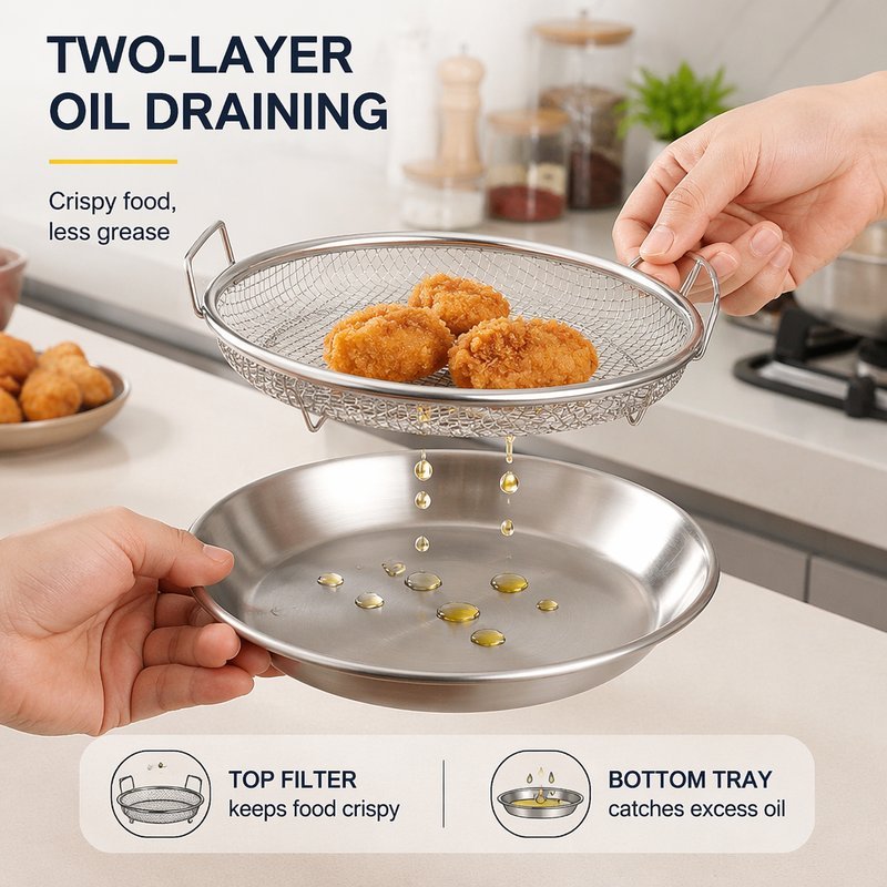 Stainless Steel Oil Filter Tray Double Handle Strainer Pan ...