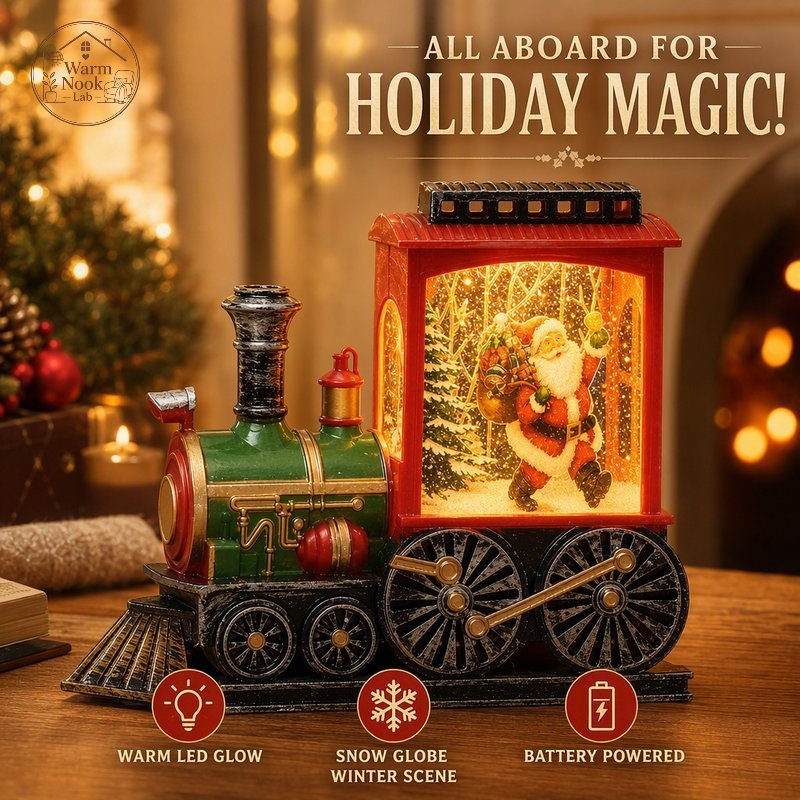 Christmas Train Lantern Warm LED Light Snow Globe Table Decor Battery ...