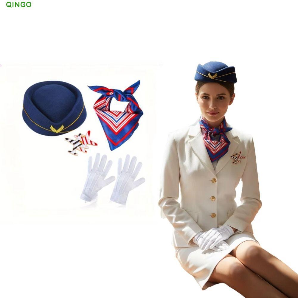 QINGO Flight Attendant Clothing, Gloves Scarf Dress Up Women's ...