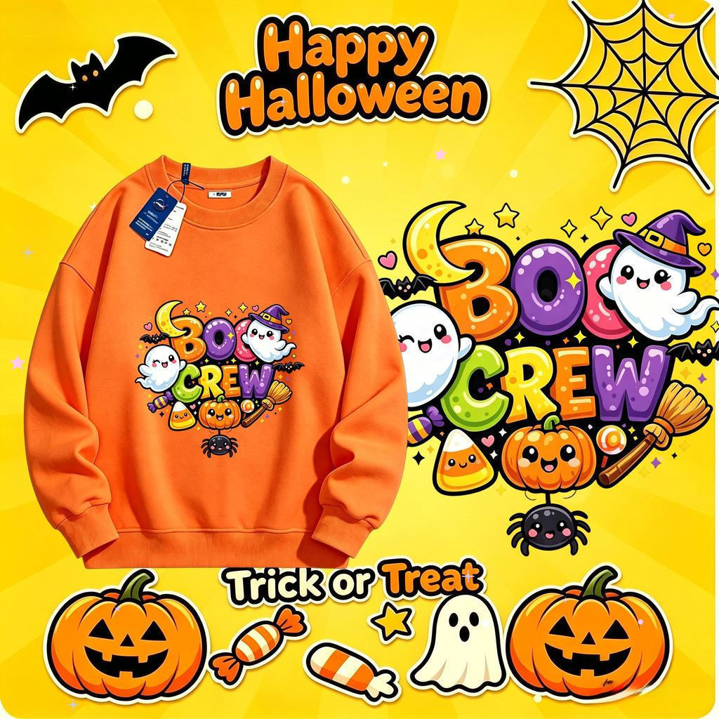 Girl'S Top Round Neck Sweatshirt Adorable Halloween Size 100-170 Quick ...
