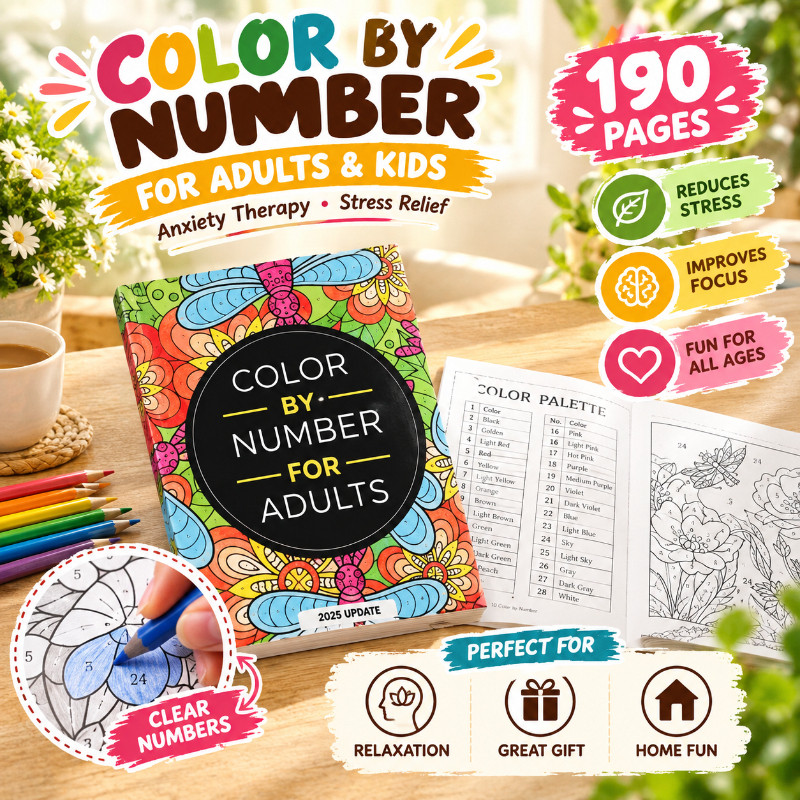 Creative 190 Pages Color By Number for Adult & Kids Anxiety Therapy ...
